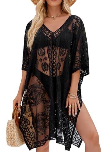 colornival Cubierta de Traje de Baño para Mujer para Playa y Piscina, Vestido de Encaje con Cuello en V, Cubierta de Bikini