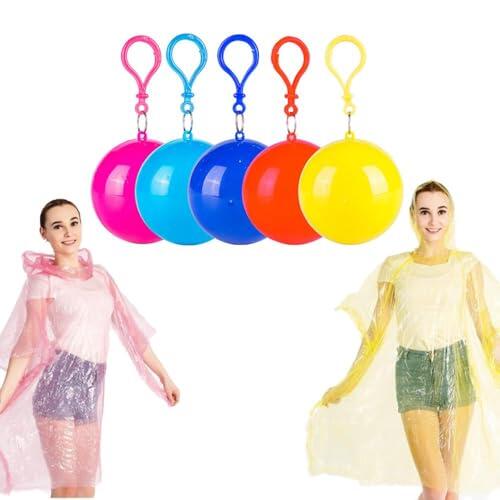 HSAJS 5 Piezas Ponchos de Lluvia Portátiles Bola de Llavero de Plástico con Gancho Poncho de Lluvia Portátil de Emergencia Hombre Mujer para Senderismo Camping Viajes al Aire Libre