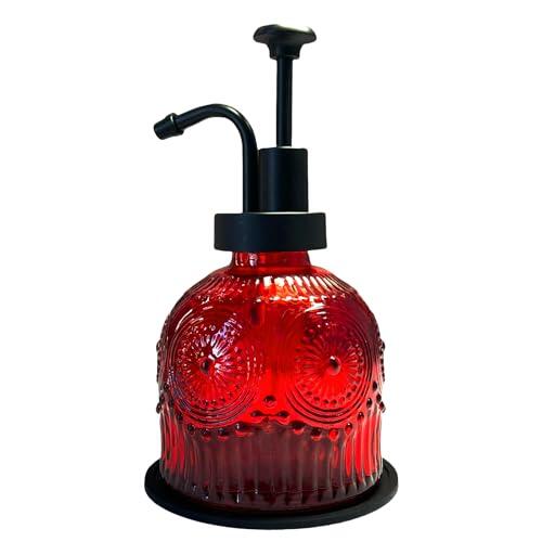 Birugen - Dispensador de jabón vintage para baño, dispensador de jabón de cristal con bomba para cocina, estilo rústico antiguo, bonita decoración rústica pequeña, rojo
