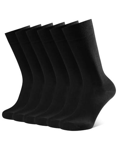CLOSEMATE 6 Pares Calcetines Ejecutivos Hombre Altos Finos Transpirables Largos Sin Costuras de Trabajo Elásticos Traje Vestir Algodon Negros,M