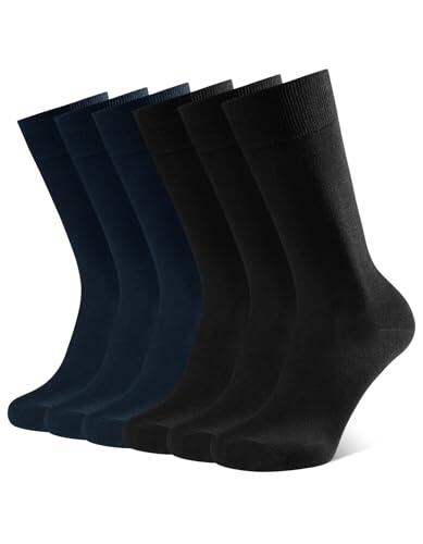 CLOSEMATE 6 Pares Calcetines Ejecutivos Hombre Altos Finos Transpirables Largos Sin Costuras de Trabajo Elásticos Traje Vestir Algodon Negros Azules Marinos,M