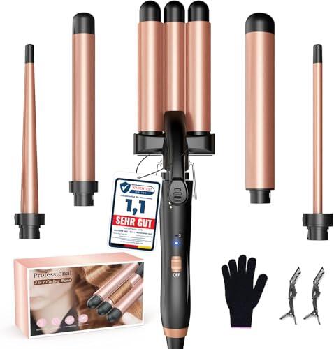 BESTOPE MIX Rizador Pelo Ondas Plancha Ondas, [5 en 1] Rizador de Pelo con Temperatura Regulable, Cerámica Ondulador de Pelo Calentamiento Rápido Pinzas Rizadoras 3 Barriles con Barras Recambiable