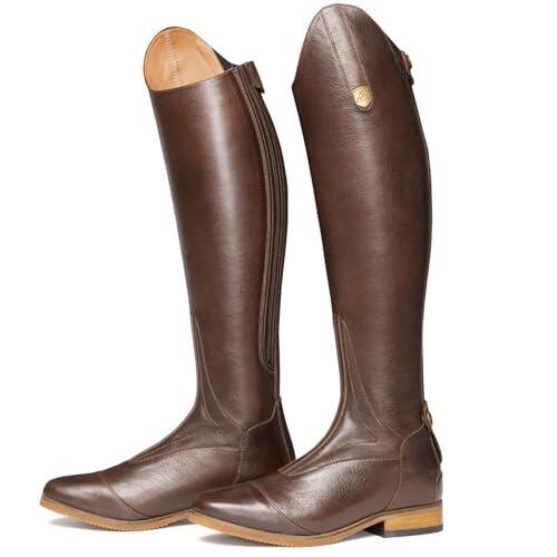 WEHAM Marrón,44,Botas ecuestres para hombre y mujer, estilo retro, con cordones, de cuero PU, botas de caballero, botas largas para montar al aire libre para principiantes