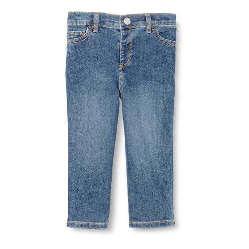 Amazon Essentials x Sofia Grainge - Jeans de Ajuste Recto para bebé, Lavado índigo Medio, 6-9 Meses