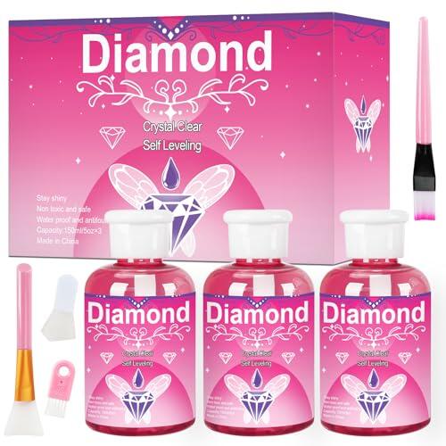 UCAMP Sellador de pintura de diamante 150ml x 3,viene con 4 accesorios,Sellador Transparente para Pintura de Diamante,Diamond Painting Finish,Juego de caja de color de pegamento de pintura de diamante