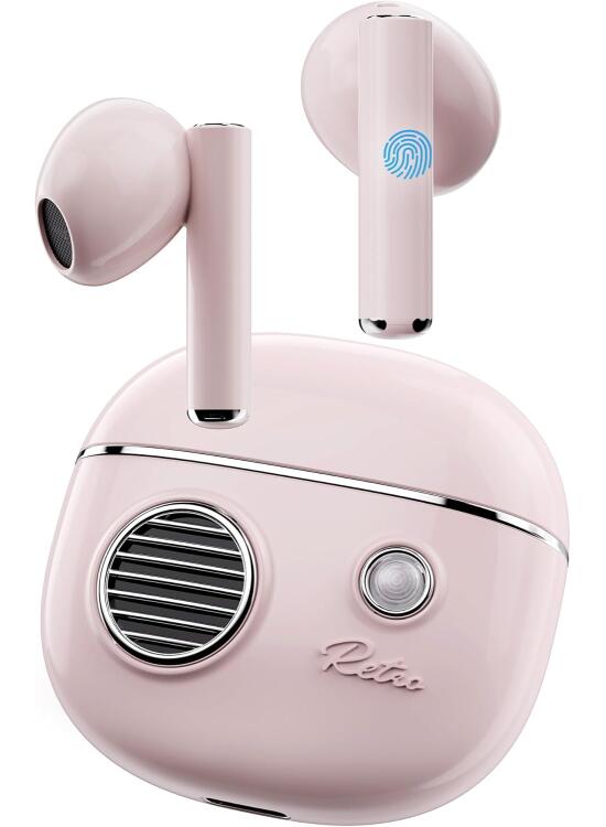 Auriculares Bluetooth 5.3: 3D HiFi Auriculares Inalámbricos - Control Táctil Wireless Earbuds con Cancelación de Ruido de Llamada - Auriculares Deportivos Tipo C Carga Rosa