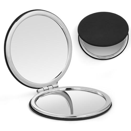OSDUE Espejo de Bolsillo,Espejo Compacto de Doble Cara con Aumento,Plegable y PortáTil Espejo de Viaje para Bolso,Billetera,Viaje, PequeñO Espejo de Maquillaje, Regalo para NiñAs.8cm Negro