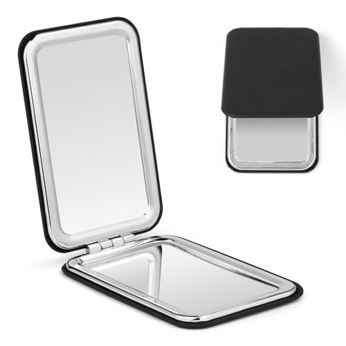 OSDUE Espejo de Bolsillo, Espejo Compacto de Doble Cara,Plegable y PortáTil Espejo de Viaje para Bolso,Billetera,Viaje, PequeñO Espejo de Maquillaje, Regalo para NiñAs-Negro