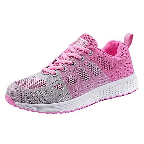 Zapatillas de deporte para mujer con material exterior de malla para mujer, zapatos deportivos informales, zapatos transpirables con fondo suave, zapatos de cricket para sala y fitness, Rosa., 42 EU