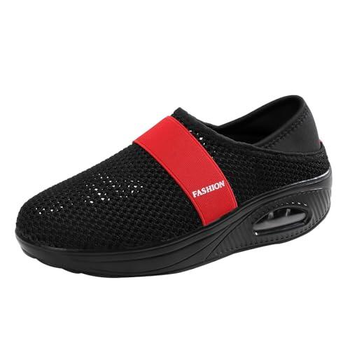 Generisch Zapatillas deportivas para hombre, gimnasio, tiempo libre, con malla Slip-on para mujer, zapatos de trabajo, antideslizantes, zapatos de senderismo, transpirables, para caminar, rojo, 42 EU