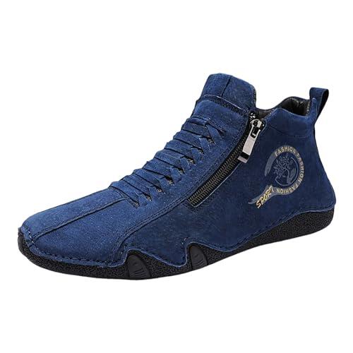 Zapatos deportivos para hombre Ocio Confort Primavera Zapatos de hombre Moda coreana Cremallera Botas cortas Zapato Zapatos de baloncesto Zapatos de golf, azul, 42 EU Ancho