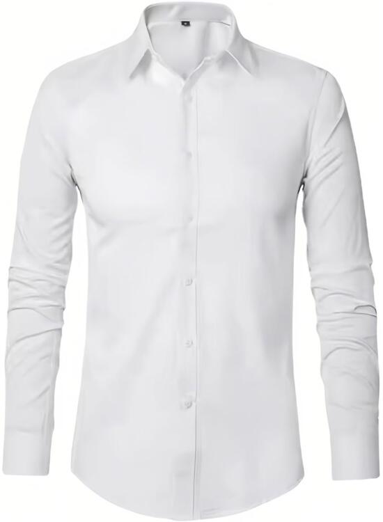 AORHOFJ 1 camisa blanca, camisa de negocios para hombre, camisa casual stretch, camisa de traje lisa de manga larga, camisa de boda regular fit sin planchar (2XL)