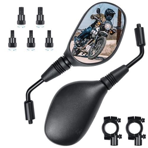 Cretassion E-certificado - Espejo retrovisor para motocicleta, 2 unidades, M8 M10 con rosca derecha y rosca izquierda, compatible con scooter, ATV, ciclomotor, bicicleta eléctrica