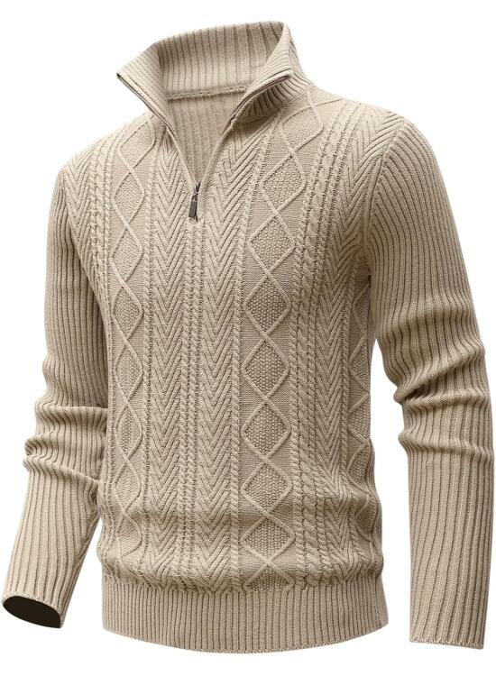 MeiLayM Suéter para Hombre con Cuello Alto con Cremallera Caliente Suéter Casual Cálido Clásico con Cremallera Suéter Jersey de Punto Fino Pulóver