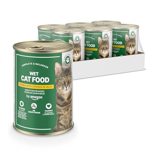 by Amazon - Comida húmeda sin Cereales para Gatos - Lata - Trozos de Pollo en gelatina, 6 x 405 g