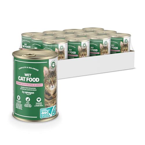 by Amazon - Comida húmeda para Gatos, trozos de salmón en Salsa, 12 x 415 g