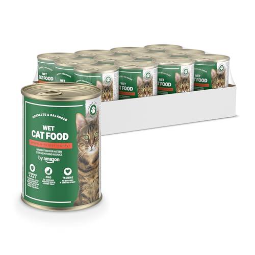 by Amazon - Comida húmeda para Gatos, trozos de Ternera en Salsa, 12 x 415 g