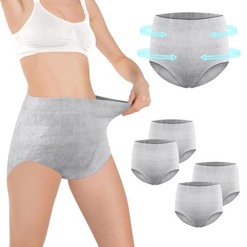ACWOO Ropa Interior Posparto de Cintura Alta Desechable para Cesárea, 4 PCS Braguitas Embarazada sin Costura, Calzón Postparto Cesárea, Súper Elástico, Transpirable, Absorbente