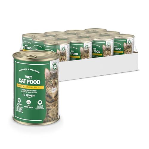 by Amazon - Comida húmeda sin Cereales para Gatos - Lata - Trozos de Pollo en gelatina, 12 x 405 g