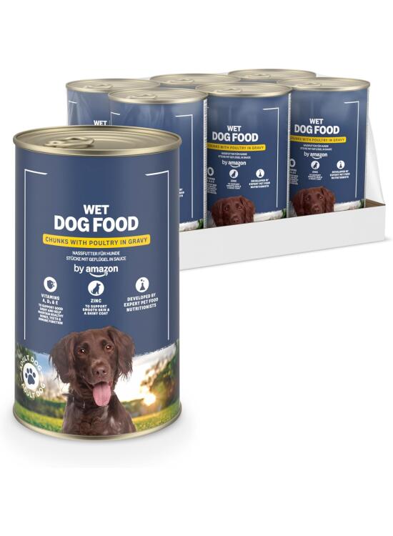by Amazon - Comida húmeda para Perros, trozos de Ave de Corral en Salsa, 6 x 1,24 kg
