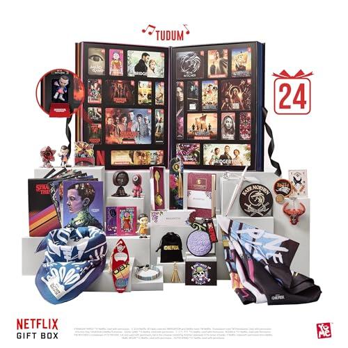 YuMe 15309 - Scatola regalo Netflix, calendario dell'Avvento con effetto sonoro, da 16 anni, 24 sorprese da 7 popolari serie Netflix