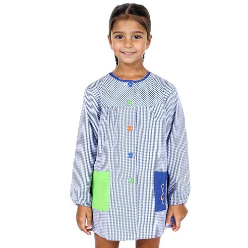 Etrexonline Bata Escolar Unisex para Niños y Niñas - Uniforme Infantil para Guardería y Colegio con Botones, Duradero y Cómodo - Azul, 13-14 años (Talla 14)