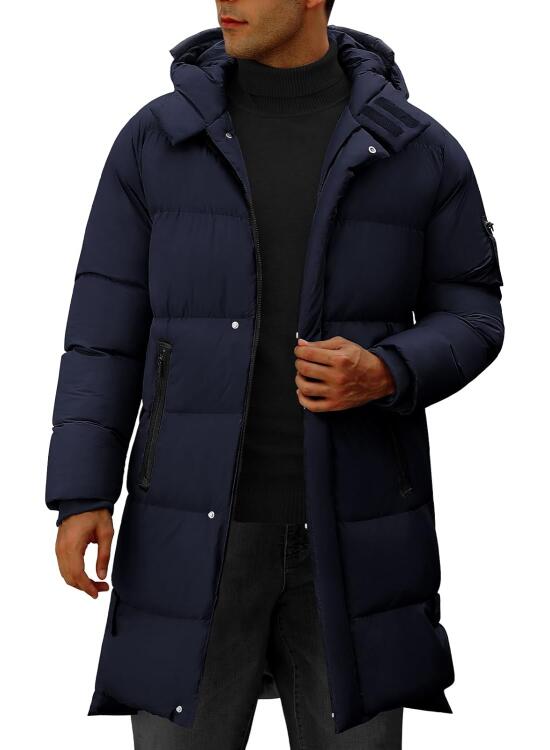 Yuson Gir Abrigo Hombre Chaqueta Largo Hombre Invierno Ligero y Resistente Agua Parka Grueso Cazadora con Capucha Cálido Acolchado Algodón Abrigos Cremallera Viento Coat Chaquetón