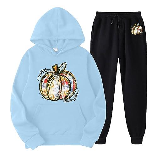 Eauptffy Traje de correr para mujer, sudadera con capucha y pantalones de correr, juego de sudadera con capucha para Halloween, 2 piezas, sudadera holgada, informal, ropa de salón, moda de invierno,
