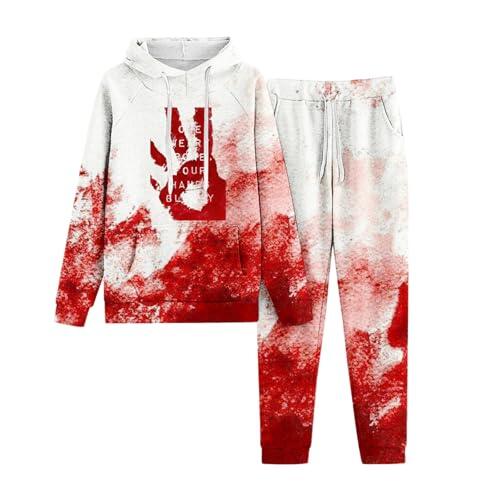 Tracksuit Baggy Y2K, sudadera con capucha y pantalones para correr, conjunto de sudadera con capucha para horror, lesión de sangre, chándal con capucha, juego de dos piezas, ropa de salón holgada para