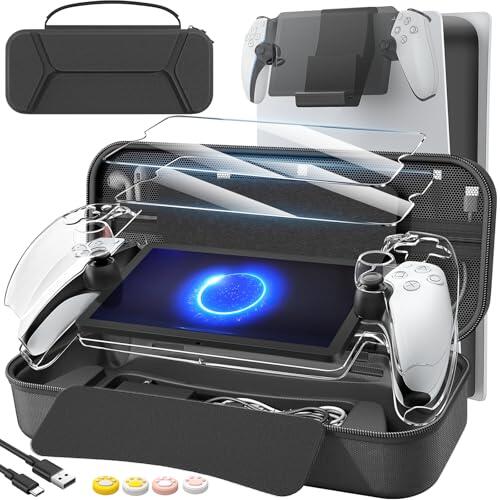 daydayup Juego de accesorios 14 en 1 compatible con PlayStation Portal Remote Player, bolsa de transporte y soporte para percha con 2 protectores de pantalla y 4 asas para pulgar, paquete de