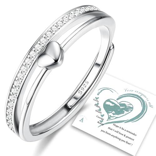 Adramata Plata de Ley 925 Anillo de Corazón Ajustable Oro 14K CZ Para Compromiso, Alianzas, Boda y Promesa - Oro Rosa