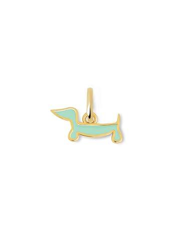 SINGULARU - Charm Mini Perro Teckel Enamel Sky. Latón con Acabado en Baño de Oro de 18kt. Colgante con Motivo Teckel y Esmalte de Color. Joyas para Mujer