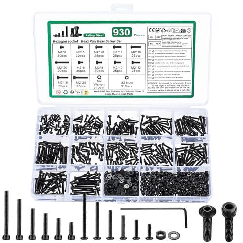 930 Pcs M2 Tornillos y Tuercas y Arandelas Set, Tornillos de Cabeza Hueca Hexagonal + tornillo de Cabeza Redonda Botón Hexagonal, Tornillería Pernos Cilíndricos con Casquillo hexagonales