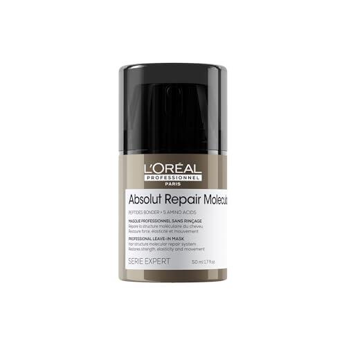 L’Oréal Professionnel, Mascarilla Reparadora Sin Aclarado, Textura Crema, Repara Daños y Fortalece, Termoprotección, protector solar cabello, para Cabello Dañado, Absolut Repair Molecular, 50ml