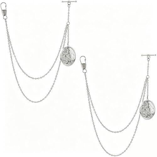 SUPERFINDINGS 2 Cadena de Reloj de Bolsillo en Forma de Flor de Latón Medallón Desmontable Cadena de Chaleco Cadenas de Reloj en T Cadenas de Reloj de Platino para Hombres Camisa de Traje