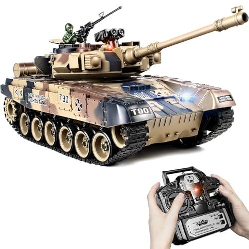 Supdex Tanque RC 1:18 T90 Ruso, Teledirigido Tanque con Disparo de BBS y Balas de Agua, Efectos de Humo, Sonido y Retroceso Vehículo Militar, Tanque RC Militar para Niños y Adultos 6+ Años