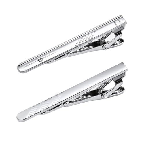 JEYORZY 2 Piezas de Pasador de Corbata Clip,Hombre Clip Corbata,Pasadores de Corbata,Metal Clips de Corbata Clásicos para Negocio para Bodas y Reuniones de Negocios(Plata)