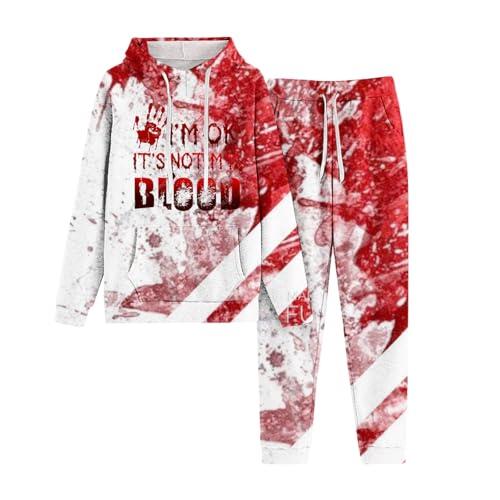 Tracksuit Baggy Y2K, sudadera con capucha y pantalones deportivos, conjunto de sudadera con capucha y horror de sangre, traje de chándal de 2 piezas con capucha, conjunto holgado de ropa de salón