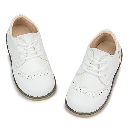 CENCIRILY Zapatos Oxford para niños y niñas, con cordones, suela de textura antideslizante, mocasines, zapatos planos clásicos para uniforme escolar, White, 24 EU