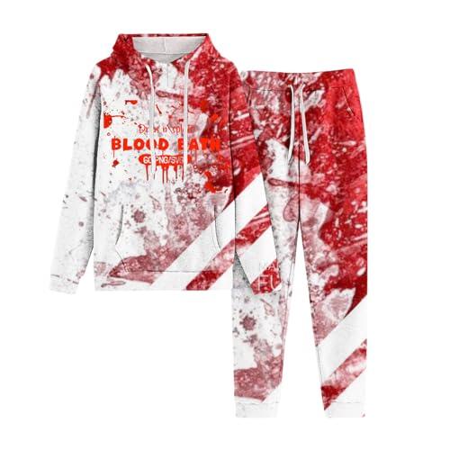 Tracksuit Baggy Y2K, sudadera con capucha y pantalones deportivos, conjunto de sudadera con capucha y horror de sangre, traje de chándal de 2 piezas con capucha, conjunto holgado de ropa de salón