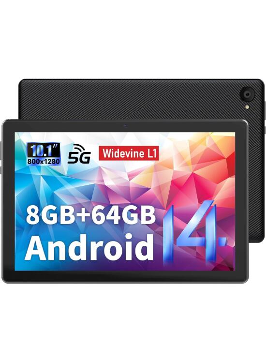 HotLight Tablet 10 Pulgadas Tablet Android 14 8GB RAM+64GB ROM(1TB TF), 1280 * 800 FHD IPS, Cámara 8MP+5MP, Batería 5000mAh, GMS Certificación Widevine L1, Facciale ID, OTG, 5G+2.4G WiFi 6, BT5.4