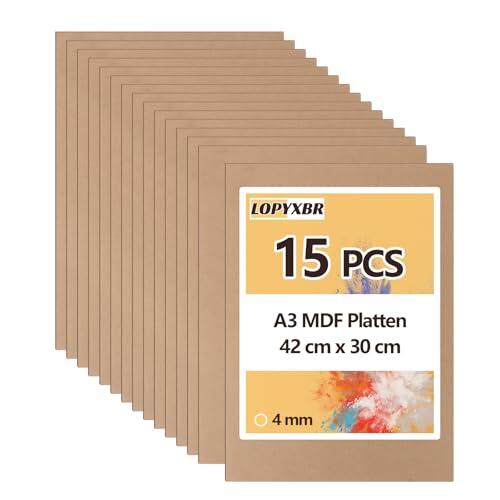 LOPYXBR 15 placas de madera MDF A3 para manualidades, 420 x 300 x 4 mm, placas de madera para grabado láser, pintura, modelado, pirograbado