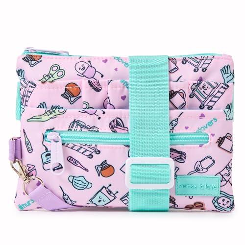 Nurse is Love Riñonera Enfermera Purple con Mosquetón | Organizador, Bolsa de Mujer Varios Bolsillos | Coloca Tijeras Enfermeria | Regalos Original | Tcae Accesorios