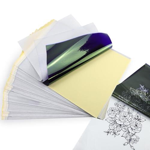 TATELF 120 Hojas Papel de Transferencia de Tatuajes, A4 Papel Calco Tatuaje de 4 Capas, Tattoo Transfer Paper de Grafito para Tattoo Impresora máquina