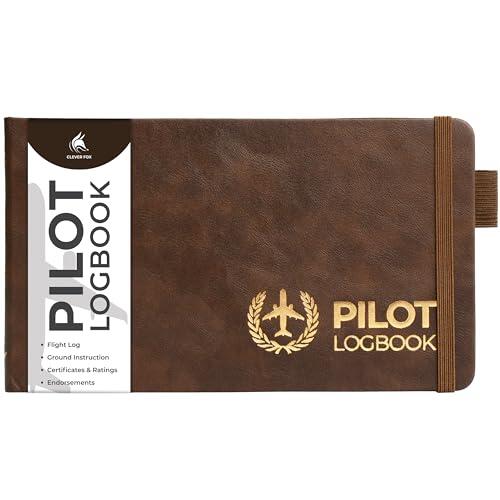 Clever Fox Cuaderno de registro de piloto, diario de vuelo de tapa dura para pilotos profesionales y estudiantes, libro de registro de aviones, regalos de aviación y equipo (marrón aviador)