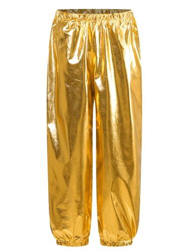 MSemis Pantalones Largos de Brillantes Metálicas para Niños y Niñas Pantalones de Baile Jazz Hip-Hop para Fiesta Actuación 2-16 Años Dorado 13-14 años