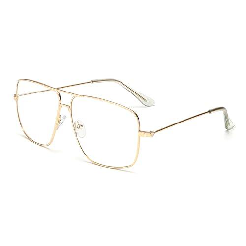 Teuena Monturas para Hombres y Mujeres, Rectángulo Clásico Universal con Bisagras Reforzadas Oro, Gafas Sin Graduar Sustituibles, para Combinación Decorativa