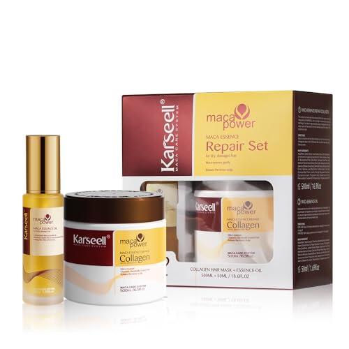 Karseell Reparación Sets de Pelo, Colágeno Mascarilla Pelo Y Aceite de Pelo, Set de Cuidado Capilar para Seco y Dañado el Cabello Todo Tipo de Cabellos, 500ml + 50ml