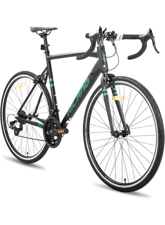 HILAND Daring Bicicleta de Carretera 28 Pulgadas, 14 Velocidades, Cuadro de Aluminio de 49/53/57 cm, 700C Bicicleta para Uso Diario para Hombre y Mujer, Frenos de Pinza, Negra/Roja/Verde