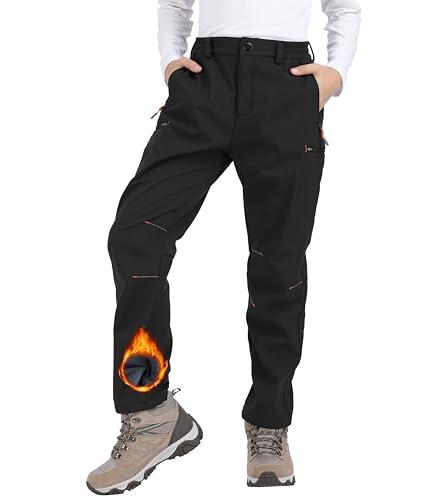 Djtnzdm Pantalones de Esquí y Nieve para Niño y Niña - Térmicos, Impermeables, Softshell para Trekking y Escalada (Negro-XXL)